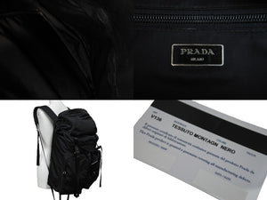 PRADA プラダ リュックサック デイパック トライアングルロゴ V136 ナイロン ブラック シルバー金具 美品 中古 53883