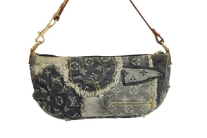 LOUISVUITTON ルイヴィトン パウチィ ワンショルダーバッグ パッチワーク M95383 VI1067 モノグラムデニム グレー 美品 中古 53893