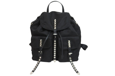極美品 PRADA プラダ ナイロンスタッズ リュック ブラック バックパック トライアングルロゴ シルバー金具鞄 中古 53905 