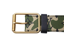 Load image into Gallery viewer, 極美品 LOUIS VUITTON ルイ・ヴィトン ベルト・バックル 村上隆 サイズ90 グリーン カモ柄 M9646U ゴールド金具 中古 53945