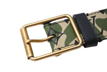 Load image into Gallery viewer, 極美品 LOUIS VUITTON ルイ・ヴィトン ベルト・バックル 村上隆 サイズ90 グリーン カモ柄 M9646U ゴールド金具 中古 53945