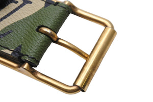 極美品 LOUIS VUITTON ルイ・ヴィトン ベルト・バックル 村上隆 サイズ90 グリーン カモ柄 M9646U ゴールド金具 中古 53945