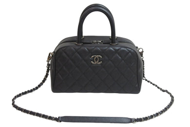 極美品 CHANEL シャネル 2WAYハンドバッグ ミニボストン ココマーク キャビアスキン 23番台 ブラック シルバー金具 中古 53979