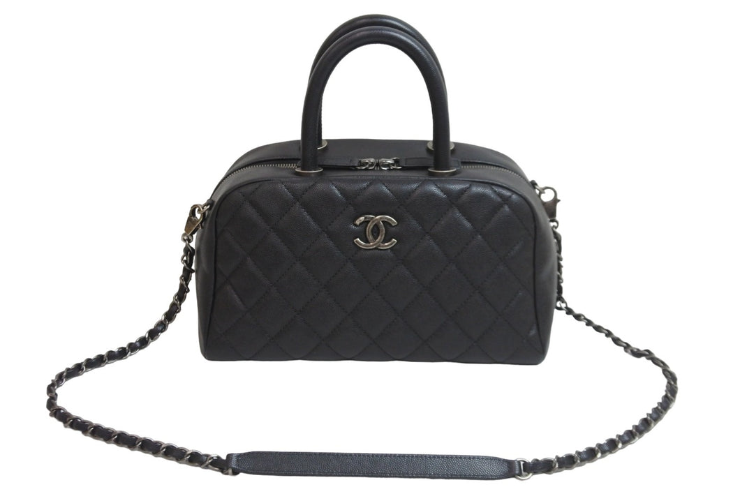 極美品 CHANEL シャネル 2WAYハンドバッグ ミニボストン ココマーク キャビアスキン 23番台 ブラック シルバー金具 中古 53979