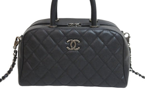 極美品 CHANEL シャネル 2WAYハンドバッグ ミニボストン ココマーク キャビアスキン 23番台 ブラック シルバー金具 中古 53979
