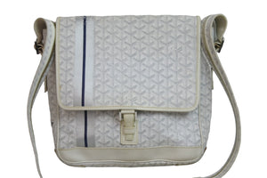 GOYARD ゴヤール ショルダーバッグ 斜め掛け グランブルーMM PVCコーティングキャンバス ホワイト シルバー金具 良品 中古 54009