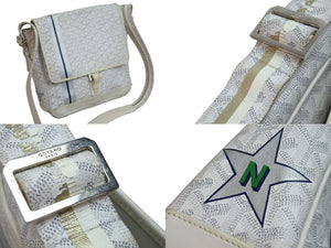 GOYARD ゴヤール ショルダーバッグ 斜め掛け グランブルーMM PVCコーティングキャンバス ホワイト シルバー金具 良品 中古 54009