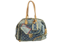 Load image into Gallery viewer, LOUISVUITTON ルイヴィトン ボウリィ トートバッグ パッチワーク M95376 CE1037 モノグラムデニム レザー ブルー 美品 中古 54046