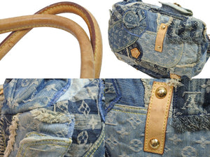 LOUISVUITTON ルイヴィトン ボウリィ トートバッグ パッチワーク M95376 CE1037 モノグラムデニム レザー ブルー 美品 中古 54046