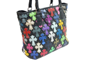 極美品 CHROME HEARTS クロムハーツ ハンドバッグ マルチカラー ブラック フルセメタリー クロスパッチ FSトート 中古 54056