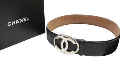 希少サイズ CHANEL シャネル ココマーク ベルト 90/36 レザー ブラック シルバー金具 06A刻印 サイズ90/36 美品 中古 54058