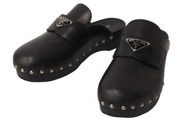 PRADA プラダ サンダル スタッズ クロッグシューズ トライアングルロゴプレート サイズ5 2Z2993 シルバー金具 美品 54069