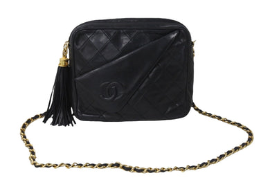CHANEL シャネル マトラッセ タッセル チェーンショルダーバッグ フリンジ付き 0番台 ラムスキン ブラック 美品 中古 54084