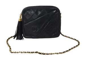 CHANEL シャネル マトラッセ タッセル チェーンショルダーバッグ フリンジ付き 0番台 ラムスキン ブラック 美品 中古 54084