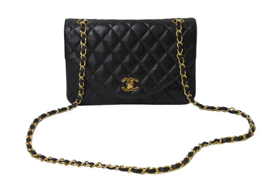 CHANEL シャネル マトラッセ ラウンドフラップ チェーン ショルダーバッグ ラムスキン 1番台 ブラック ココマーク 良品 中古 54122