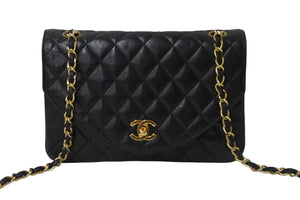 CHANEL シャネル マトラッセ ラウンドフラップ チェーン ショルダーバッグ ラムスキン 1番台 ブラック ココマーク 良品 中古 54122