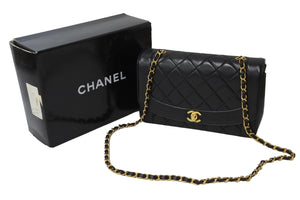CHANEL シャネル ダイアナマトラッセ25 ショルダーバッグ 2番台 ラムスキン ブラック ゴールド金具 美品 中古 54125