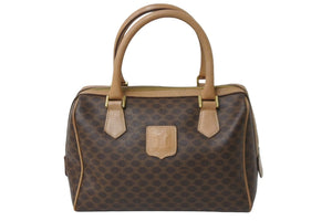 CELINE セリーヌ ミニボストンバッグ ハンドバッグ マカダム柄 M14 PVCコーティングキャンバス ブラウン 良品 中古 54165