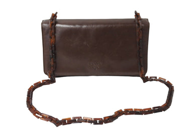 PRADA プラダ ショルダーバッグ チェーンショルダー RY19 ○D □OH ロゴ ブラウン レザー イタリア製 美品 中古 54166
