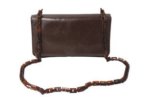 PRADA プラダ ショルダーバッグ チェーンショルダー RY19 ○D □OH ロゴ ブラウン レザー イタリア製 美品 中古 54166