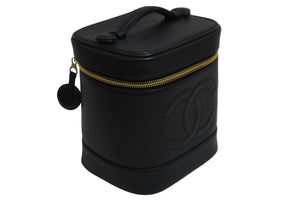 CHANEL シャネル ココマーク バニティバッグ 縦型 ハンドバッグ 3番台 キャビアスキン ブラック ゴールド金具 美品 中古 54177