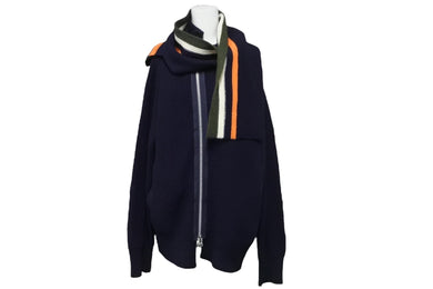 Sacai サカイ ニット ジップアップセーター トップス ラップカラー 19AW ネイビーウール サイズ1 19-02124M 美品 中古 54206 