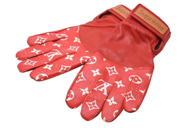 LOUIS VUITTON × Supreme ルイヴィトン × シュプリーム モノグラムレザーグローブ レッド 手袋 MP1893 8サイズ 美品 中古 54223