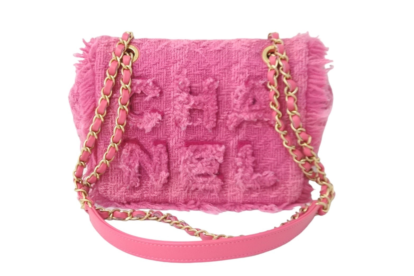 CHANEL シャネル ショルダーバッグ マトラッセ ツイードロゴ フューシャピンク ゴールド金具 美品  54238