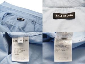 BALENCIAGA バレンシアガ 長袖シャツ 18年 バックプリントシャツ ブルー コットン サイズ37 C630556878TYB185840 良品 中古 54254