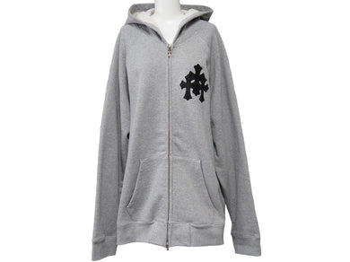 極美品 CHROME HEARTS クロムハーツ ワイノットラグランスリーブジップアップパーカー グレー ブラック サイズXXL 中古 54256
