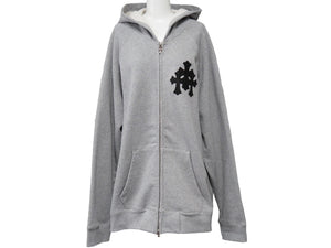 極美品 CHROME HEARTS クロムハーツ ワイノットラグランスリーブジップアップパーカー グレー ブラック サイズXXL 中古 54256