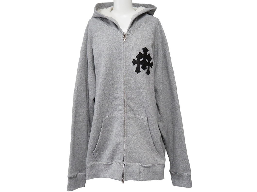 極美品 CHROME HEARTS クロムハーツ ワイノットラグランスリーブジップアップパーカー グレー ブラック サイズXXL 中古 54256
