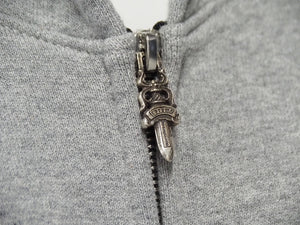 極美品 CHROME HEARTS クロムハーツ ワイノットラグランスリーブジップアップパーカー グレー ブラック サイズXXL 中古 54256