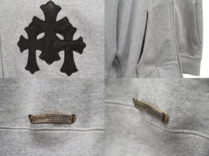 極美品 CHROME HEARTS クロムハーツ ワイノットラグランスリーブジップアップパーカー グレー ブラック サイズXXL 中古 54256