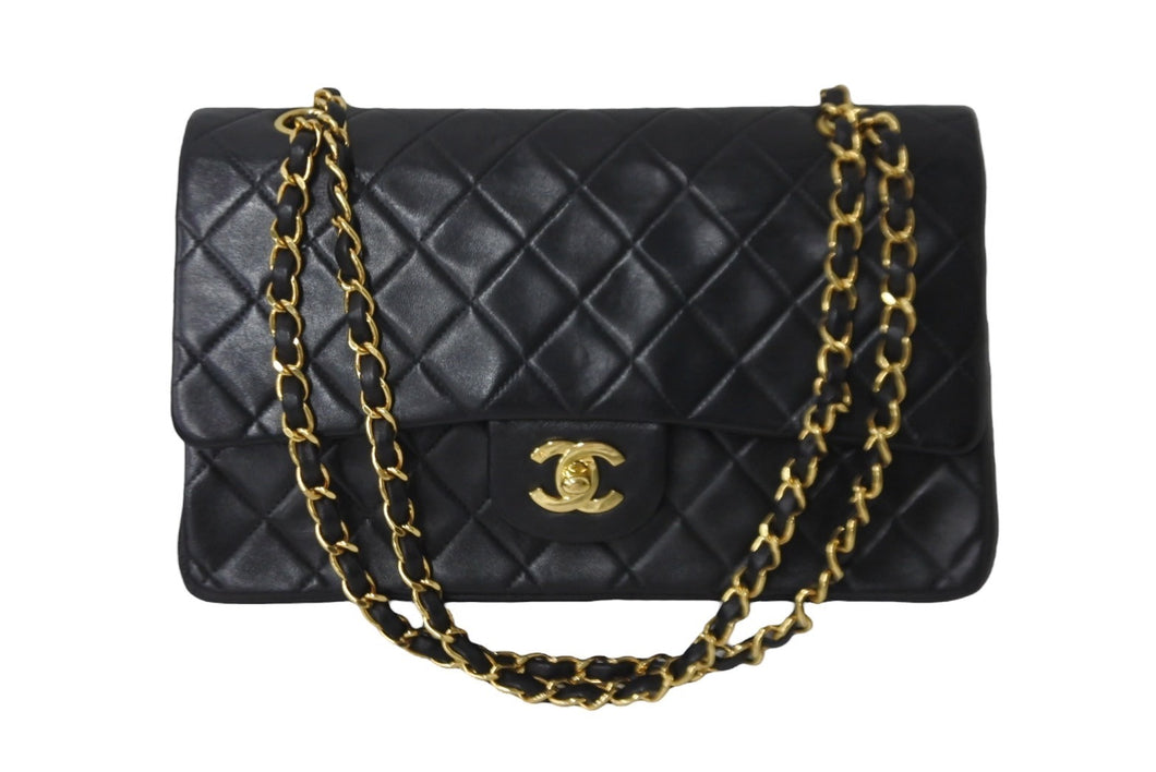 CHANEL シャネル マトラッセ25 ショルダーバッグ ダブルフラップ 2番台 ラムスキン ブラック ゴールド金具 美品 中古 54277