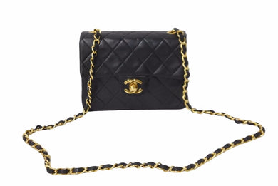 CHANEL シャネル ミニマトラッセ ショルダーバッグ 5番台 ココマーク ラムスキン ブラック ゴールド 美品 中古 54293