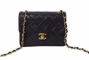CHANEL シャネル ミニマトラッセ ショルダーバッグ 5番台 ココマーク ラムスキン ブラック ゴールド 美品 中古 54293