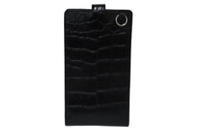 Load image into Gallery viewer, CELINE セリーヌ フォンポーチ&amp;カードケース ショルダーストラップ クロコ型押し レザー ブラック シルバー 美品 中古 54312