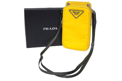 PRADA プラダ ミニショルダーバッグ トライアングルロゴ ナイロン イエロー グレー 美品 中古 54313