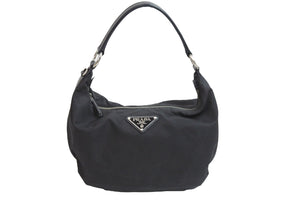 PRADA プラダ ハンドバッグ ワンショルダー 三角プレート ブラック ナイロン BR3332 シルバー金具 良品 中古 54324