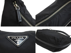 PRADA プラダ ハンドバッグ ワンショルダー 三角プレート ブラック ナイロン BR3332 シルバー金具 良品 中古 54324