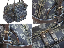 Load image into Gallery viewer, LOEWE ロエベ ハンドバッグ アナグラム柄 ポーチ付き 290410 レザー PVC ネイビー ブラウン ゴールド金具 良品 中古 54327
