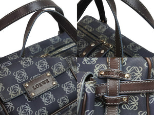 LOEWE ロエベ ハンドバッグ アナグラム柄 ポーチ付き 290410 レザー PVC ネイビー ブラウン ゴールド金具 良品 中古 54327