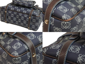 LOEWE ロエベ ハンドバッグ アナグラム柄 ポーチ付き 290410 レザー PVC ネイビー ブラウン ゴールド金具 良品 中古 54327