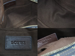 LOEWE ロエベ ハンドバッグ アナグラム柄 ポーチ付き 290410 レザー PVC ネイビー ブラウン ゴールド金具 良品 中古 54327