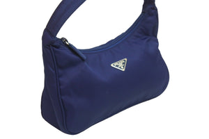極美品 PRADA プラダ ハンドバッグ ワンショルダー MV515 ホーボー ミニバッグ 三角ロゴ ブルー ナイロン 中古 54349
