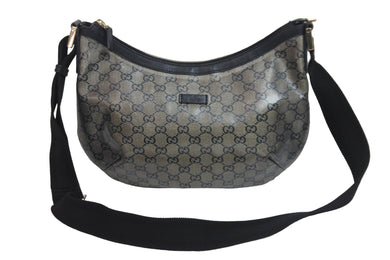 GUCCI グッチ GGクリスタル ショルダーバッグ PVC レザー シルバー グレー ブラック 181092 1669 良品 中古 54352