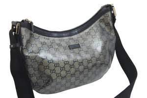 GUCCI グッチ GGクリスタル ショルダーバッグ PVC レザー シルバー グレー ブラック 181092 1669 良品 中古 54352