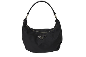 PRADA プラダ ハンドバッグ ワンショルダー 三角プレート ブラック ナイロン BR3332 シルバー金具 美品 中古 54358
