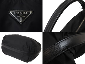 PRADA プラダ ハンドバッグ ワンショルダー 三角プレート ブラック ナイロン BR3332 シルバー金具 美品 中古 54358